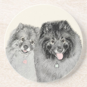 Keeshond Mum and Son Painting - Original Dog Art Coaster