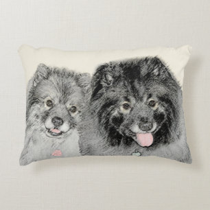 Keeshond Mum and Son Painting - Original Dog Art Decorative Cushion
