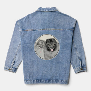 Keeshond Mum and Son Painting - Original Dog Art Denim Jacket