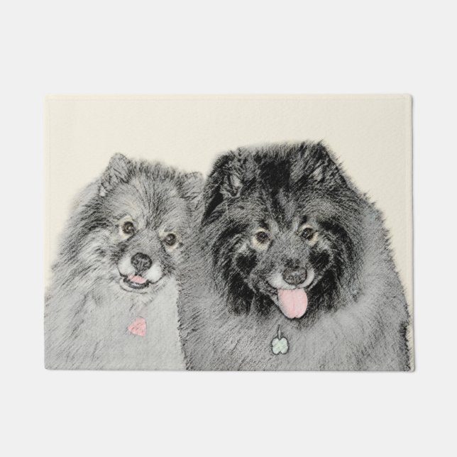 Keeshond Mum and Son Painting - Original Dog Art Doormat (Front)
