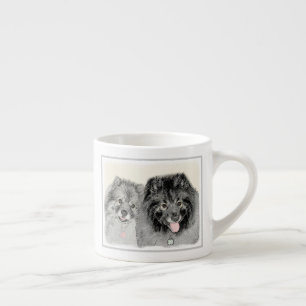 Keeshond Mum and Son Painting - Original Dog Art Espresso Cup