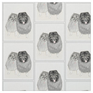 Keeshond Mum and Son Painting - Original Dog Art Fabric