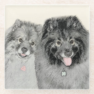 Keeshond Mum and Son Painting - Original Dog Art Glass Coaster