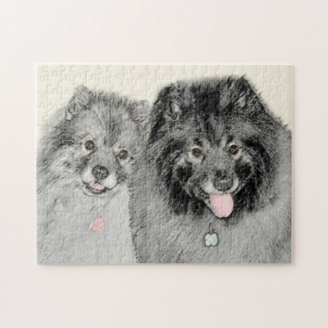 Keeshond Mum and Son Painting - Original Dog Art Jigsaw Puzzle (Horizontal)