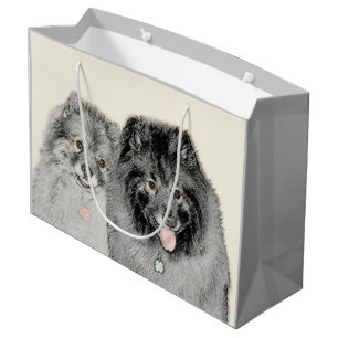 Keeshond Mum and Son Painting - Original Dog Art Large Gift Bag