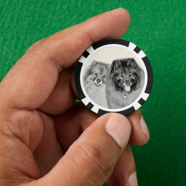 Keeshond Mum and Son Painting - Original Dog Art Poker Chips (Hand)