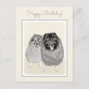 Keeshond Mum and Son Painting - Original Dog Art Postcard