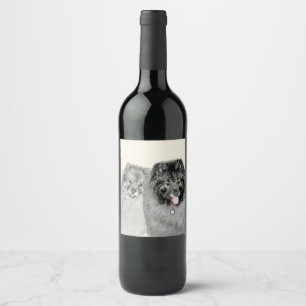 Keeshond Mum and Son Painting - Original Dog Art Wine Label