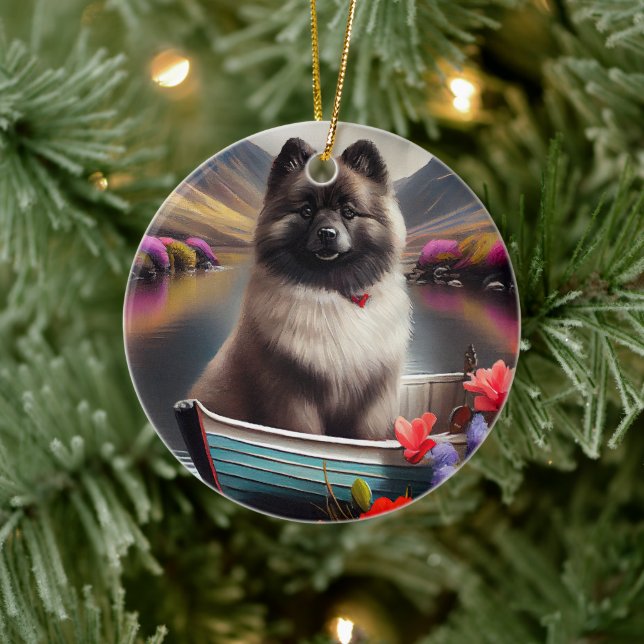 Keeshond on a Paddle: A Scenic Adventure Ceramic Ornament (Tree)