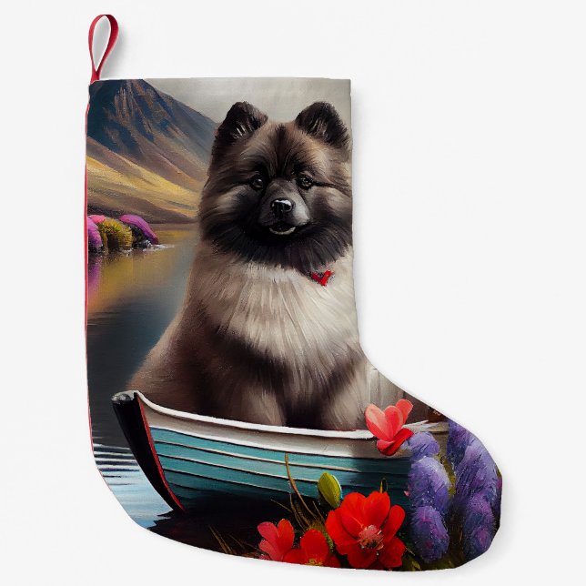 Keeshond on a Paddle: A Scenic Adventure Small Christmas Stocking (Front)