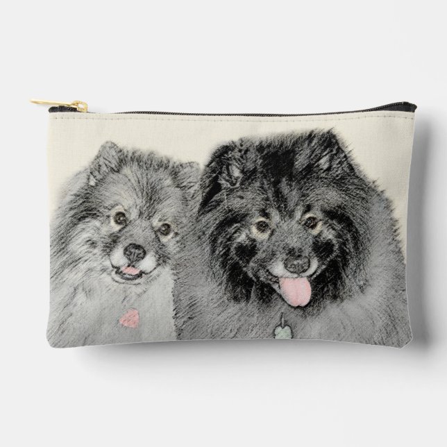 Keeshond Painting 2 Keeshonden Original Dog Art Accessory Pouch (Front)