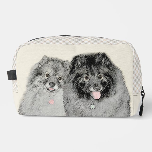 Keeshond Painting 2 Keeshonden Original Dog Art Dopp Kit (Front)