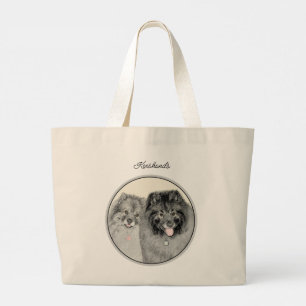 Keeshond Painting 2 Keeshonden Original Dog Art Large Tote Bag