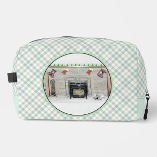 Keeshond Painting Christmas Puppy by Fireplace Art Dopp Kit