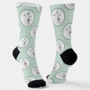 Keeshond Painting Christmas Snowman Pet Dog Art Socks