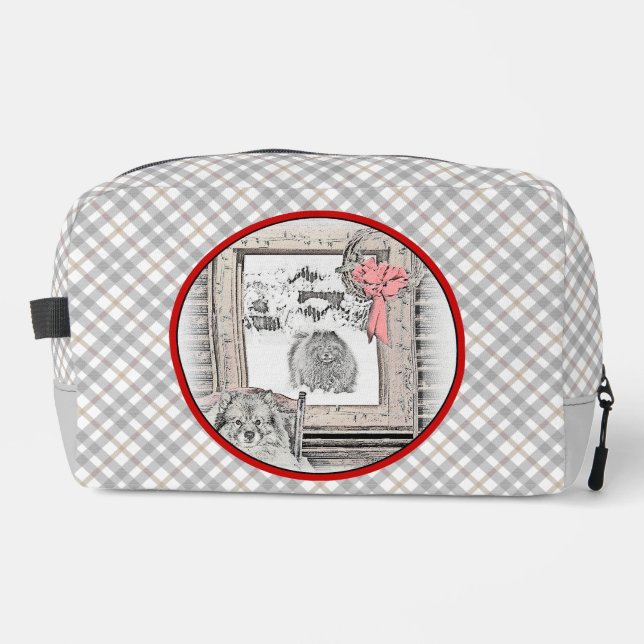 Keeshond Painting Christmas Winter Window Dog Art Dopp Kit (Front)