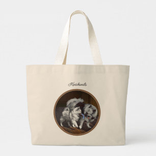 Keeshond Painting Playtime Cute Original Dog Art Large Tote Bag