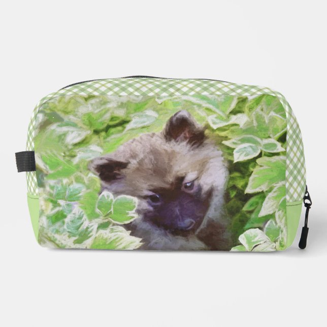 Keeshond Painting Puppy in the Garden Original Art Dopp Kit (Front)