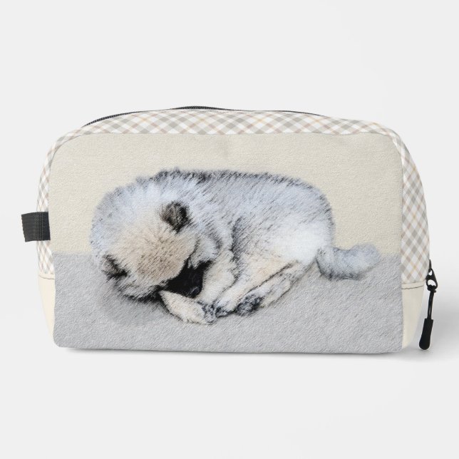 Keeshond Painting Sleeping Puppy Original Dog Art Dopp Kit (Front)