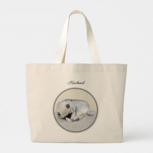 Keeshond Painting Sleeping Puppy Original Dog Art Large Tote Bag