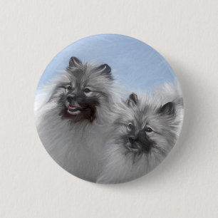 Keeshond Pair of Kees Painting Original Animal Art 6 Cm Round Badge