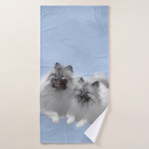Keeshond Pair of Kees Painting Original Animal Art Bath Towel Set