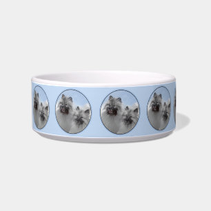 Keeshond Pair of Kees Painting Original Animal Art Bowl
