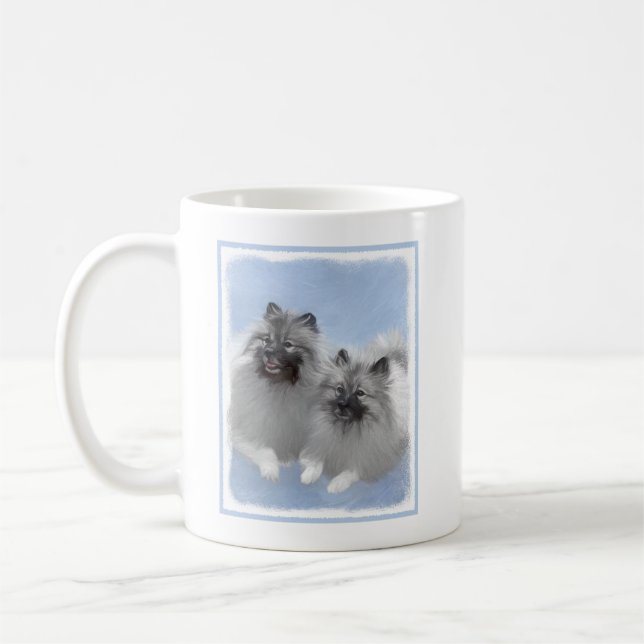 Keeshond Pair of Kees Painting Original Animal Art Coffee Mug (Left)
