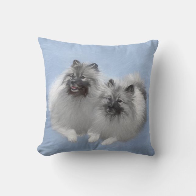 Keeshond Pair of Kees Painting Original Animal Art Cushion (Front)