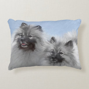 Keeshond Pair of Kees Painting Original Animal Art Decorative Cushion