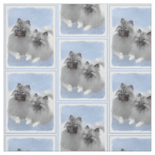 Keeshond Pair of Kees Painting Original Animal Art Fabric