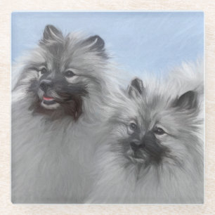 Keeshond Pair of Kees Painting Original Animal Art Glass Coaster