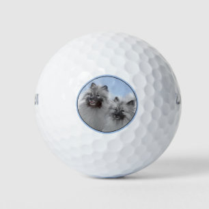 Keeshond Pair of Kees Painting Original Animal Art Golf Balls