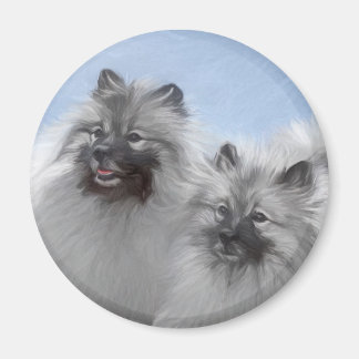 Keeshond Pair of Kees Painting Original Animal Art Magnet