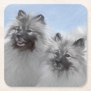 Keeshond Pair of Kees Painting Original Animal Art Square Paper Coaster