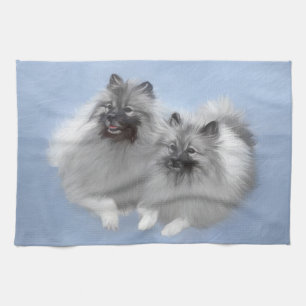 Keeshond Pair of Kees Painting Original Animal Art Tea Towel