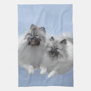 Keeshond Pair of Kees Painting Original Animal Art Tea Towel