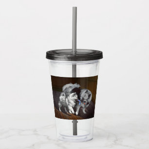 Keeshond Playtime Painting - Cute Original Dog Art Acrylic Tumbler