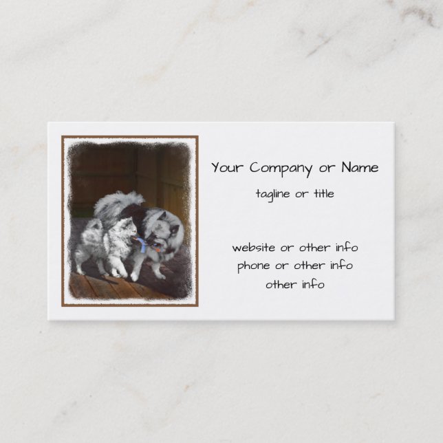 Keeshond Playtime Painting - Cute Original Dog Art Business Card (Front)