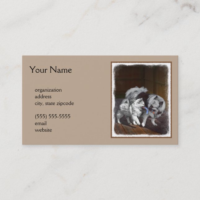 Keeshond Playtime Painting - Cute Original Dog Art Business Card (Front)
