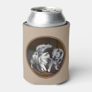 Keeshond Playtime Painting - Cute Original Dog Art Can Cooler