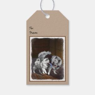 Keeshond Playtime Painting - Cute Original Dog Art Gift Tags
