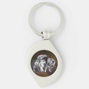 Keeshond Playtime Painting - Cute Original Dog Art Key Ring