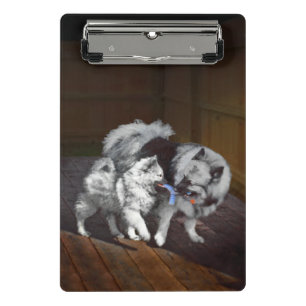 Keeshond Playtime Painting - Cute Original Dog Art Mini Clipboard