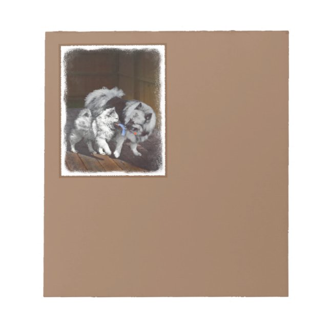Keeshond Playtime Painting - Cute Original Dog Art Notepad (Front)