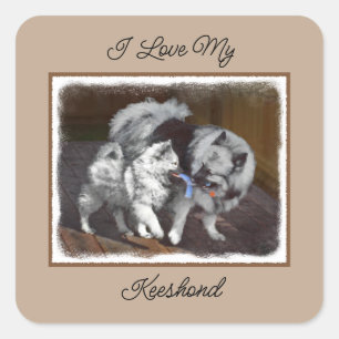Keeshond Playtime Painting - Cute Original Dog Art Square Sticker