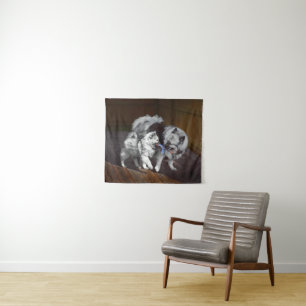 Keeshond Playtime Painting - Cute Original Dog Art Tapestry