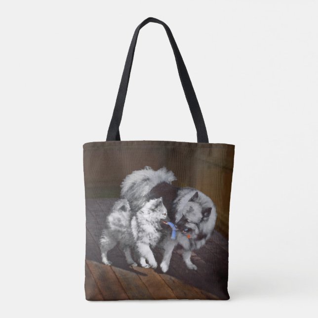 Keeshond Playtime Painting - Cute Original Dog Art Tote Bag (Back)