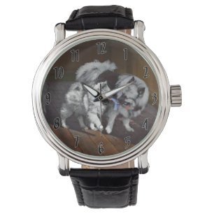 Keeshond Playtime Painting - Cute Original Dog Art Watch