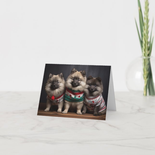 Keeshond Puppies Christmas Card (Front)
